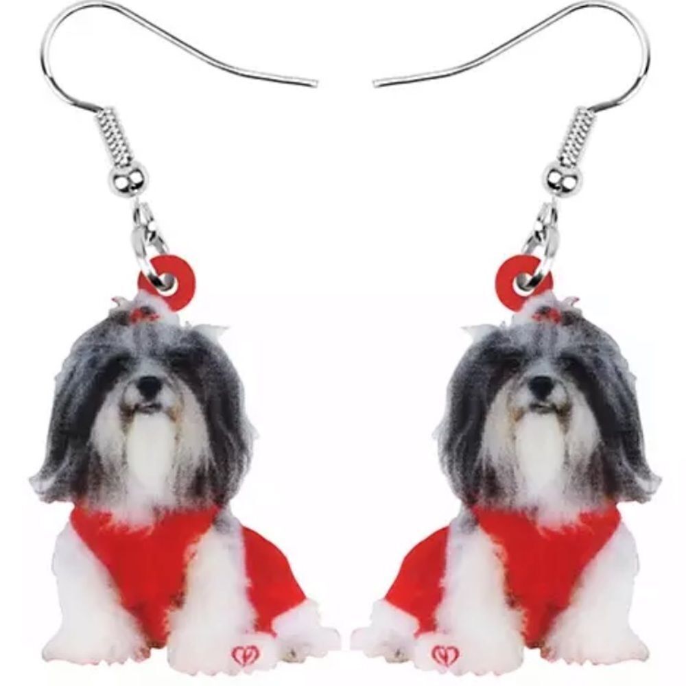 Shih Tzu Christmas Earrings Red Dog Santa Gift